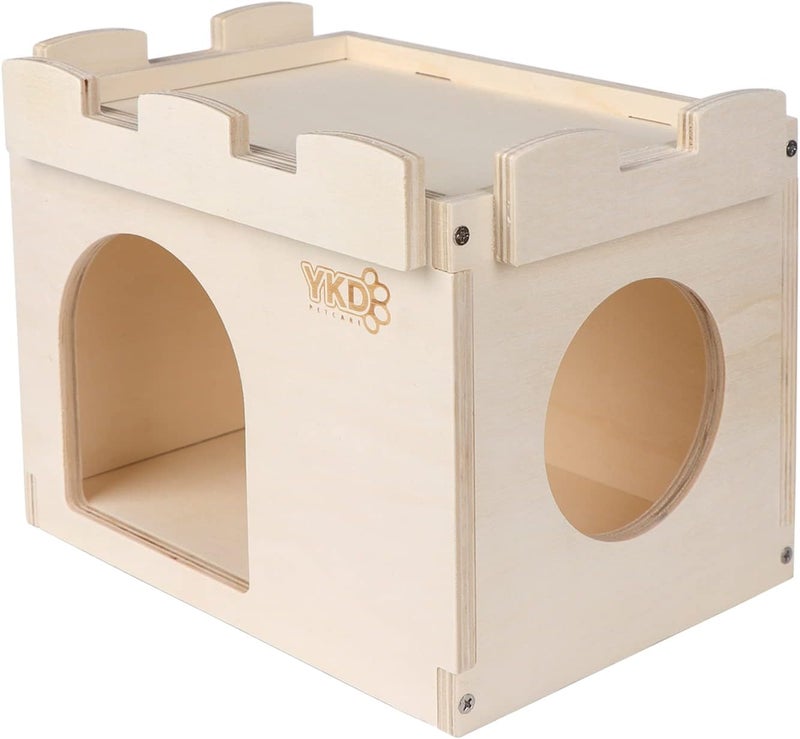 YKD Castle Chinchilla House, Small Animal Hideout for Chinchilla, Guinea Pig, Hedgehog, or Rat, Ventilated Wooden Hamster Habitat with Multiple Doors, Made from Natural Wood - Image 3